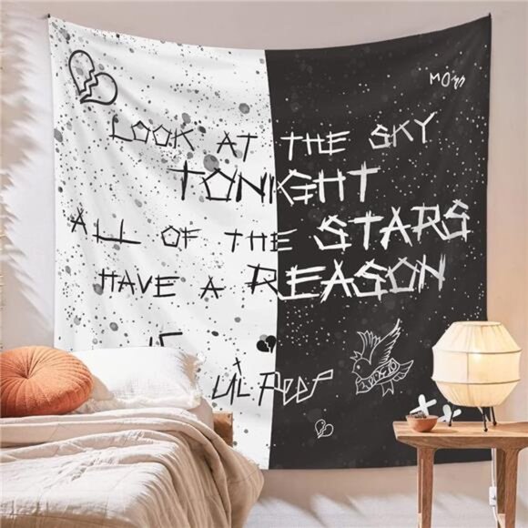 Rapper Wall Tapestry Lil Peep Tapestries Juice Wrld Black and White Star - Picture 1 of 8